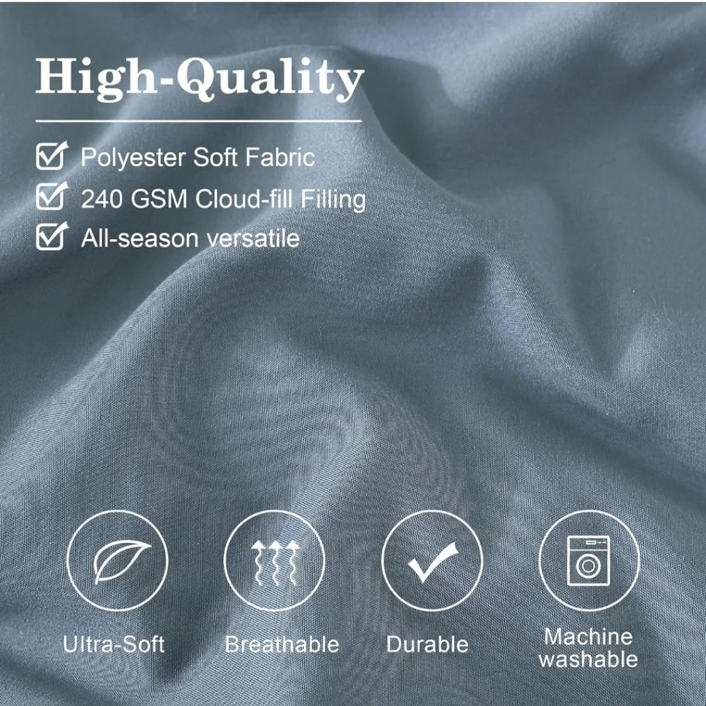 Monbix King Size Comforter Set - 7 Pieces Bed in a Bag, All Season- Dusty Blue